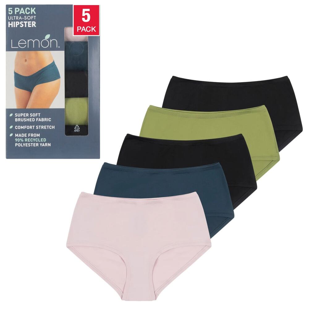 NWT Lemon Women's 5-Pack Ultra Soft Comfort Stretch Hipster Panties